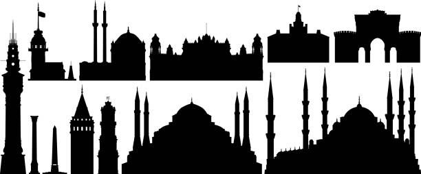 niezwykle szczegółowe zabytki stambułu - blue mosque illustrations stock illustrations