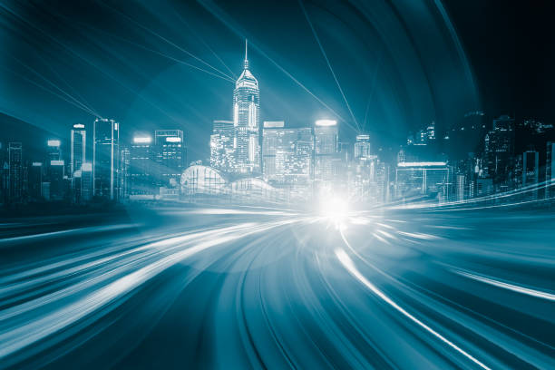 istock Abstract Motion Speed Light with Night City Background 874231196