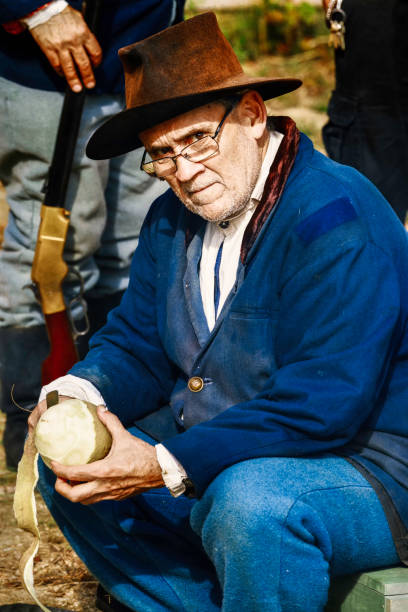 Civil War re-enactment. Coventry,RI,USA-October 28, 2017: Unknown local residents participating in a Civil War Era encampment and skirmish re-enactments. civil war enactment stock pictures, royalty-free photos & images