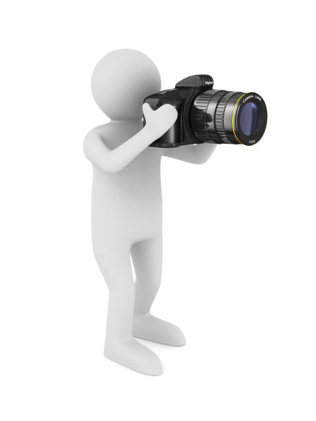 istock man with digital camera on white background. Isolated 3D illustration 874234946