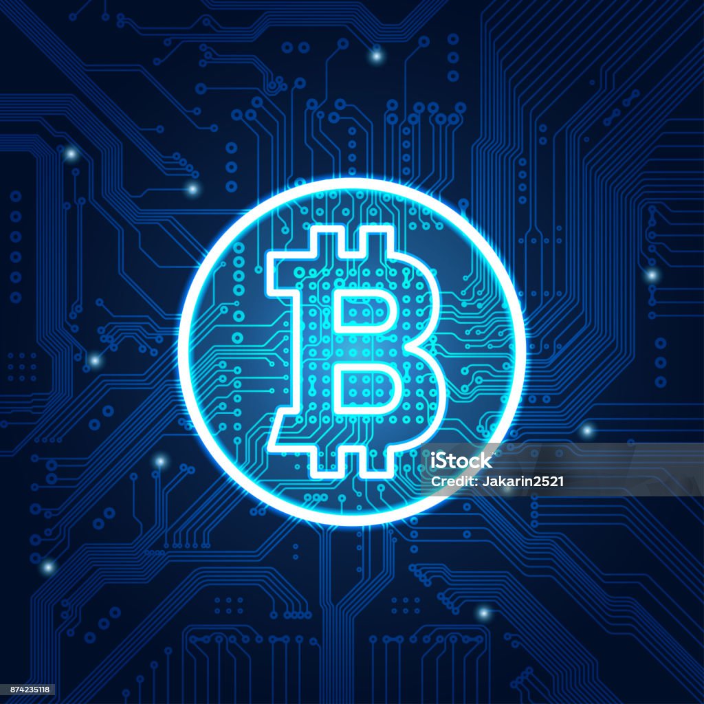 bitcoin bitcoin symbol combined with electronic board, concept of online trading Bitcoin stock vector
