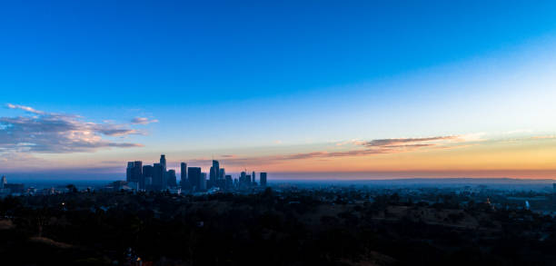 istock Panoramic view of Los Angeles downtown skyline at sunset 874237880
