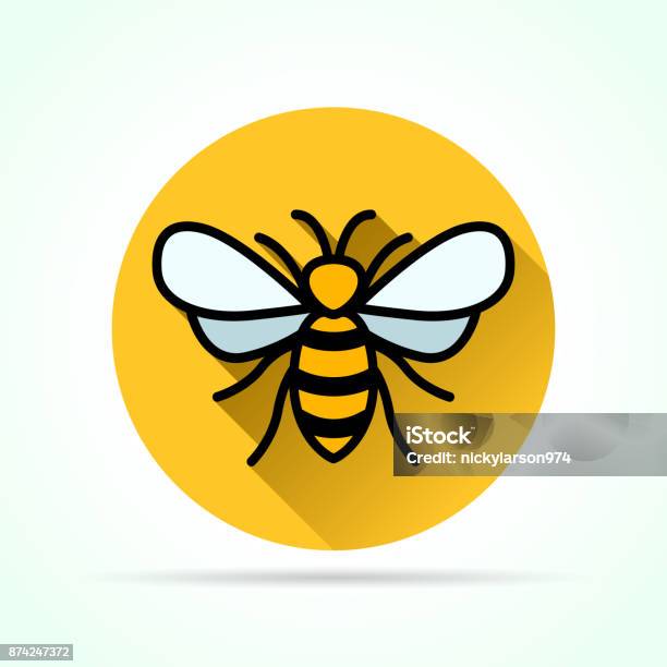 Bee In Yellow Circle Icon Stock Illustration - Download Image Now - Icon Symbol, Bee, Honey Bee