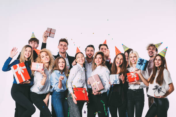 istock Office new year party. Young people having fun. 874258124