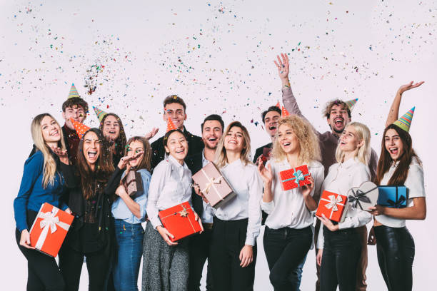 istock Office new year party. Young people having fun. 874258374
