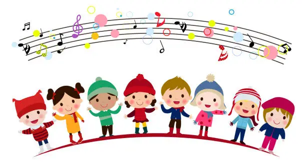 Vector illustration of Illustration of group of children singing