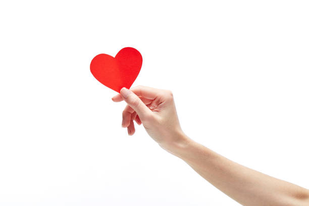 istock Red heart in woman hand isolated on white 874274902