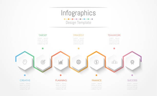 7 オプション、部品、ステップ、タイムラインまたはプロセスを使用してビジネス データをインフォ グラフィック デザイン要素です。ベクトルの図。 - 6歳から7歳点のイラスト素材／クリップアート素材／マンガ素材／アイコン素材