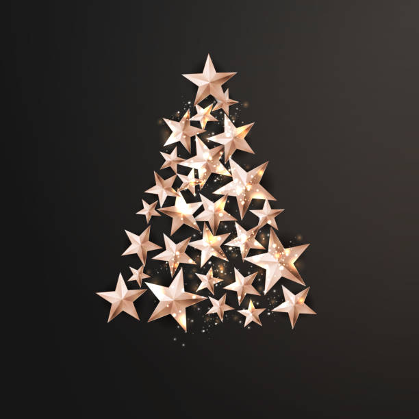 Christmas Background with Christmas Tree of Cutout Shining Gold vector art illustration