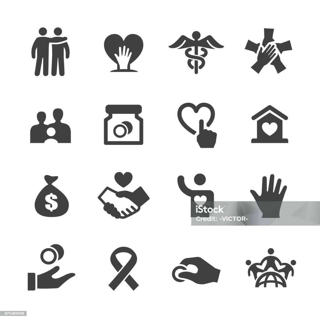 Charity Icons - Acme Series Charity, Charity and Relief Work, Donation, charity benefit, Volunteer, care, Icon Symbol stock vector