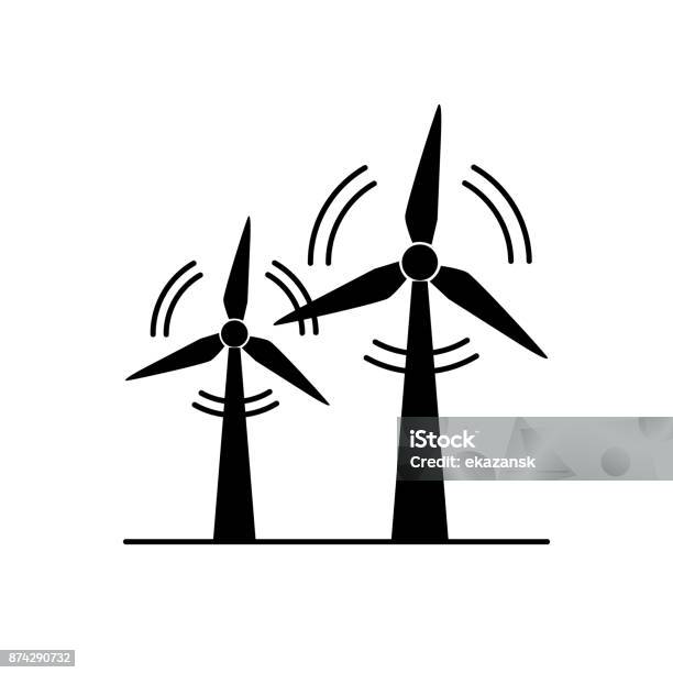 Wind Turbine Silhouette Symbol Im Flachen Stil Stock Vektor Art und mehr Bilder von Windkraftanlage - Windkraftanlage, Windmühle, Icon