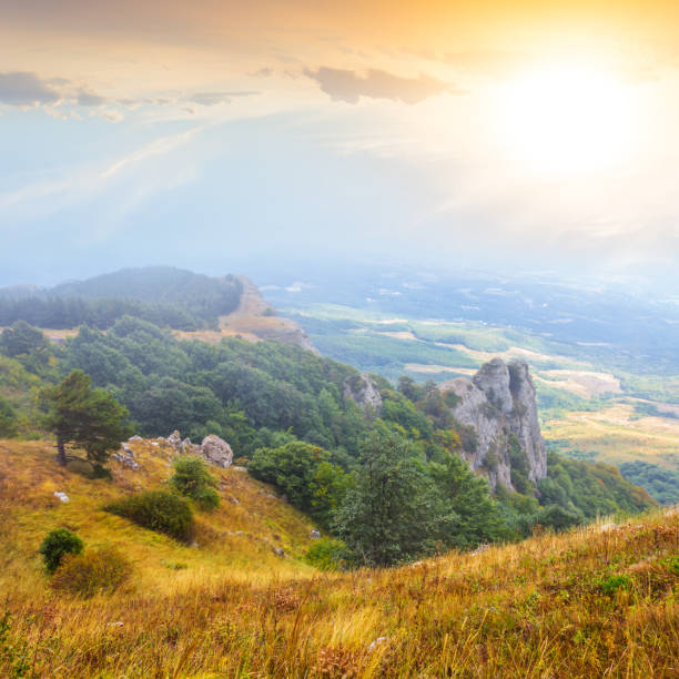 autumn mountain valley landscape at the sunset