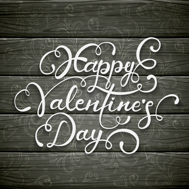 happy valentines day auf schwarzem verzierten hölzernen hintergrund - ornate swirl heart shape beautiful stock-grafiken, -clipart, -cartoons und -symbole