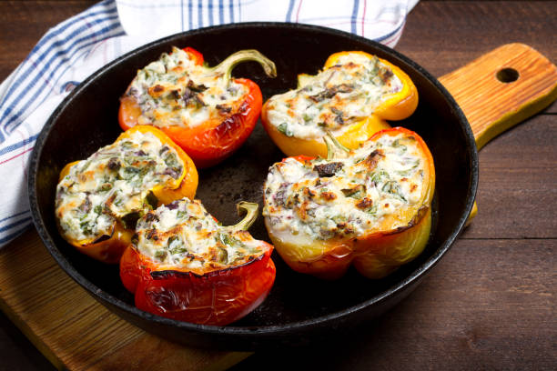 istock Roasted pepper with ricotta, goats' cheese, garlic and basil 874308898