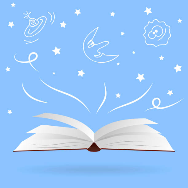 открытая волшебная книга с фантазиями и мечтами. вектор - writing diary nature ideas stock illustrations