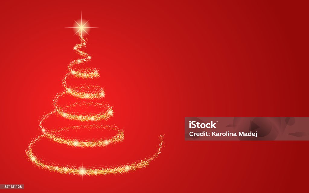 Gold Christmas tree on red background. Vector. Christmas Tree stock vector