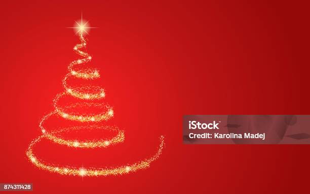 Gold Christmas Tree On Red Background Vector Stock Illustration - Download Image Now - Christmas Tree, Christmas, Tree