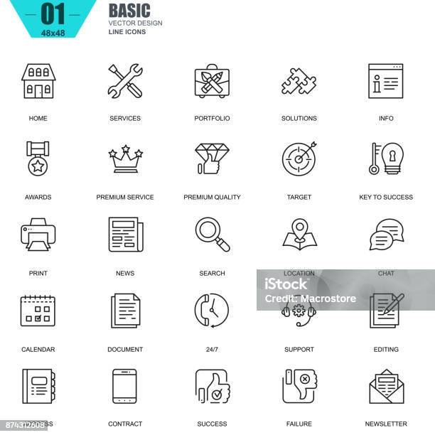 Thin Line Basic Icons Set For Website And Mobile Site Stock Illustration - Download Image Now