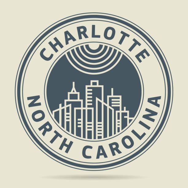 Stamp with text Charlotte, North Carolina Stamp or label with text Charlotte, North Carolina written inside, vector illustration watermark ideas stock illustrations