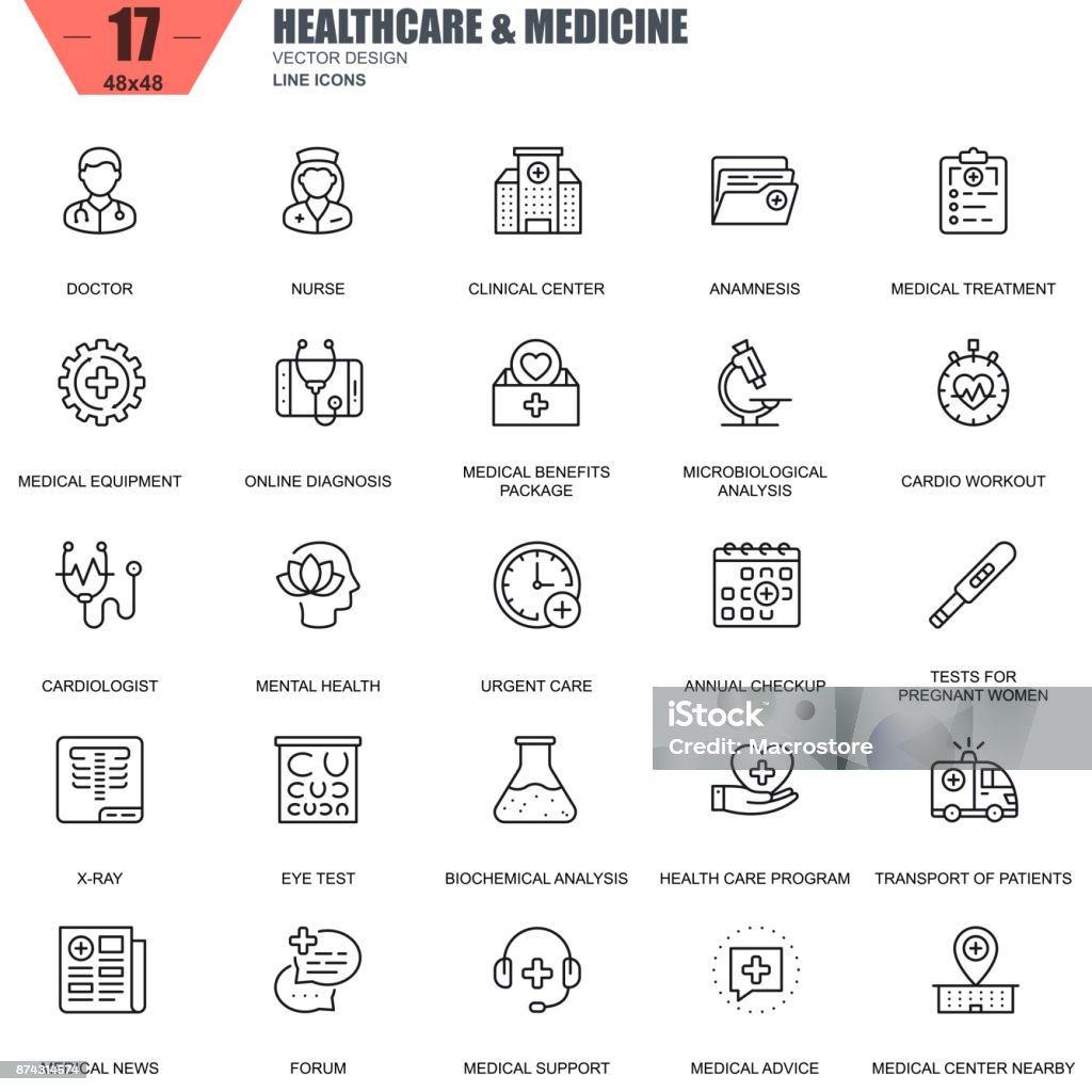 細い線の医療、医学、病院サービス ・ アイコン - アイコンのロイヤリティフリーベクトルアート