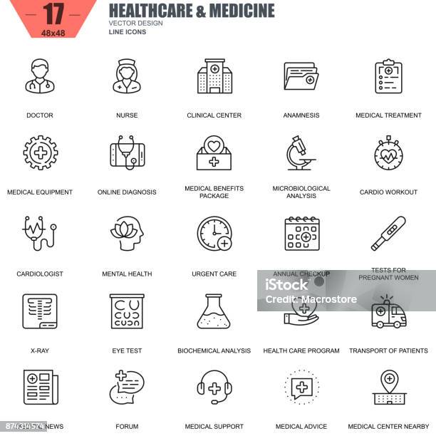 Thin Line Healthcare And Medicine Hospital Services Icons Stock Illustration - Download Image Now