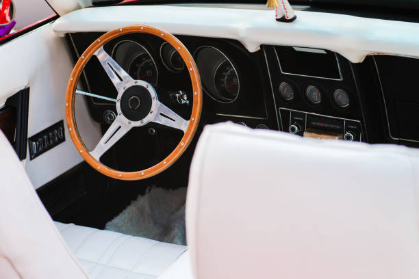 istock Leather interior of vintage car 874321086