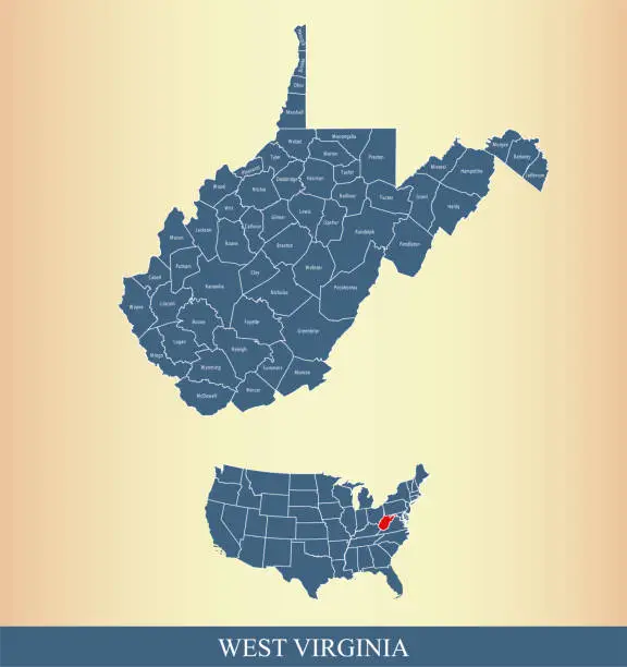 Vector illustration of West Virginia county map outline vector illustration background in a creative design