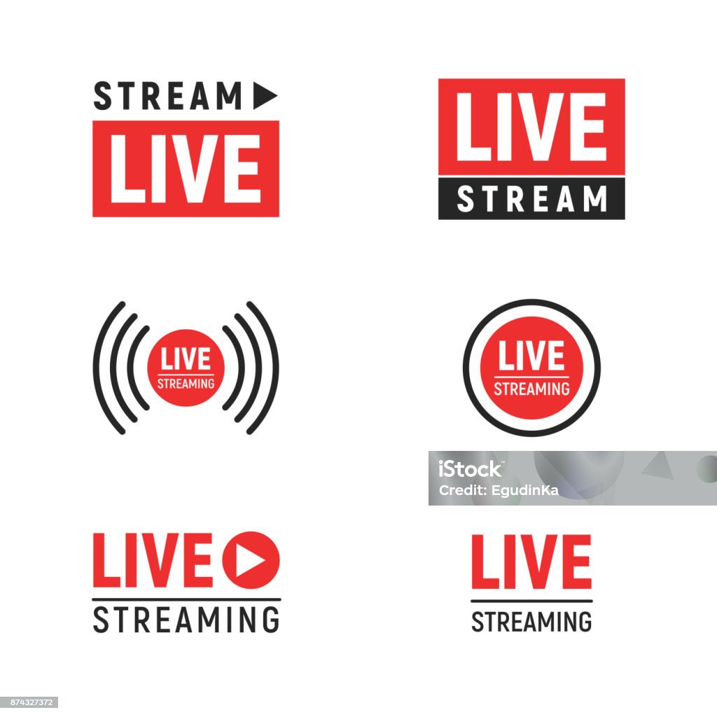 Live streaming symbols set Live streaming symbols set. Web TV and online broadcasting icons. Vector illustration template design elements isolated on white background Broadcasting stock vector