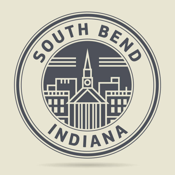 Stamp with text South Bend, Indiana Stamp or label with text South Bend, Indiana written inside, vector illustration south bend stock illustrations