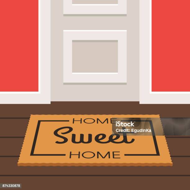 Sweet Home Doormat And Door Stock Illustration - Download Image Now - Doormat, Domestic Life, Welcome Sign