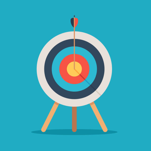 цель со стрелкой в центре - target archery target shooting bulls eye stock illustrations