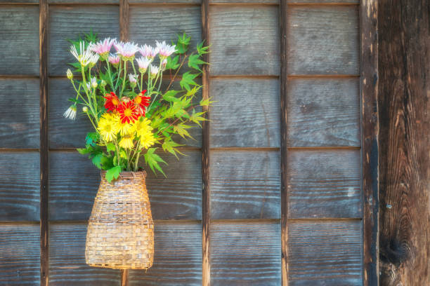 Autumnal Japanese flower arrangement. Ikebana.