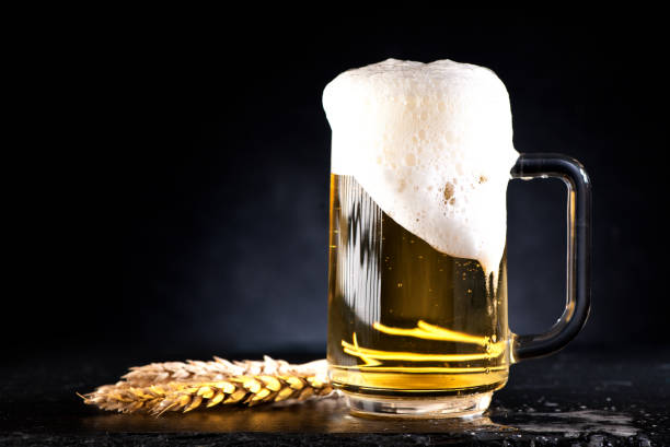 istock Mug of beer with foam and copy space for text 874333014