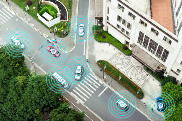 istock Digital transformation Trends in automotive industry. Smart car , Autonomous self-driving mode vehicle on metro city road iot concept with graphic sensor radar signal system , internet sensor. 874338508
