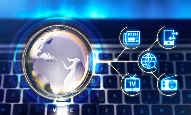 Media concept on the keyboard background