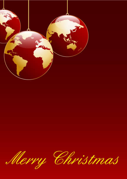 istock Vector vertical greeting card Christmas tree, balls in the shape of planet earth 874348800