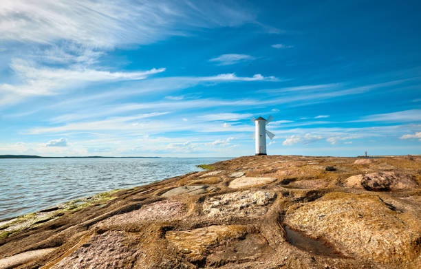 Panoramic image of a seaside by lighthouse in Swinoujscie, a port in Poland on the Baltic Sea.