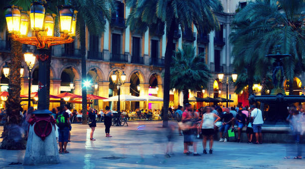 istock Illuminated Placa Reial in Barcelona 874356408