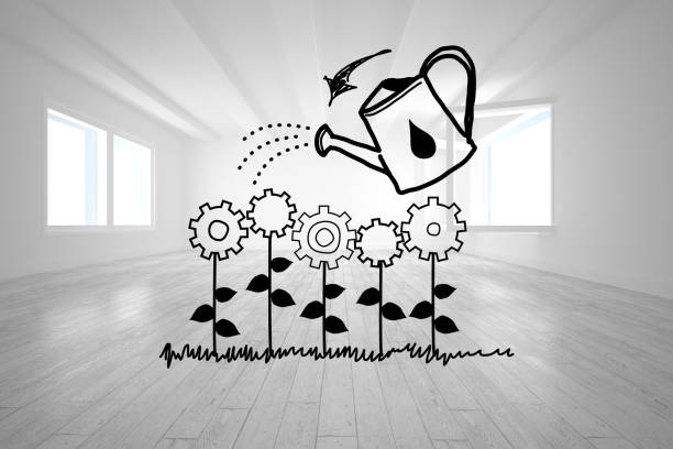 istock Cog flowers with can in bright room 874359414