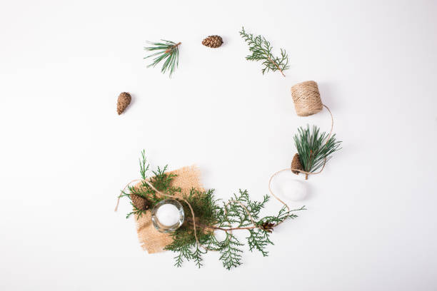 istock Christmas composition. Gift, christmas decoration, cypress branches, pine cones on white background 874360032