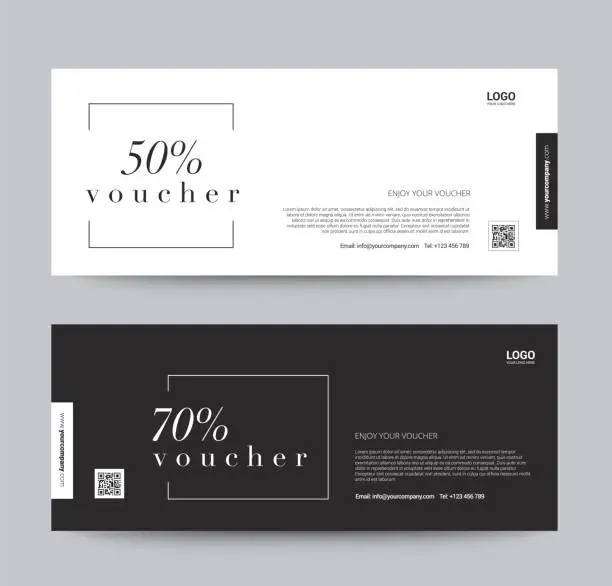 Vector illustration of Gift Voucher Template Promotion Sale discount, black and white background, vector illustration