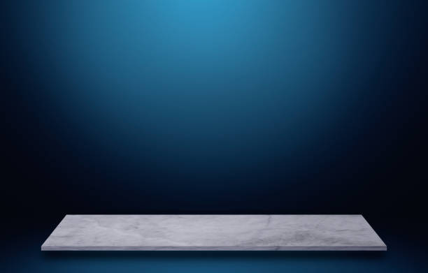 istock white  top marble shelf and stone floor  texture on blue background, can be used display product 874364888