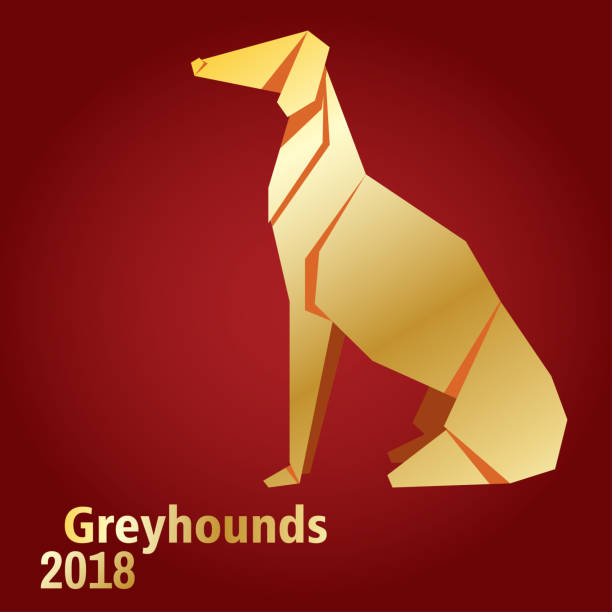 istock Illustration of origami gold dog breed greyhound 874368006