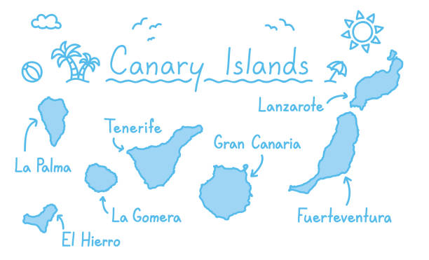 Canary islands map hand drawing doodle outline blue isolated travelling concept Canary islands map hand drawing doodle outline blue isolated travelling concept vector tenerife stock illustrations