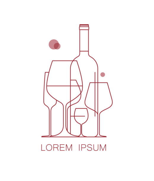 와인 리스트, 시음, 레스토랑 메뉴에 대 한 아이콘입니다. 와인잔과 와인 한 병의 집합입니다. 현대 선형 스타일입니다. 벡터 일러스트입니다. - wine bottle wineglass wine bottle stock illustrations