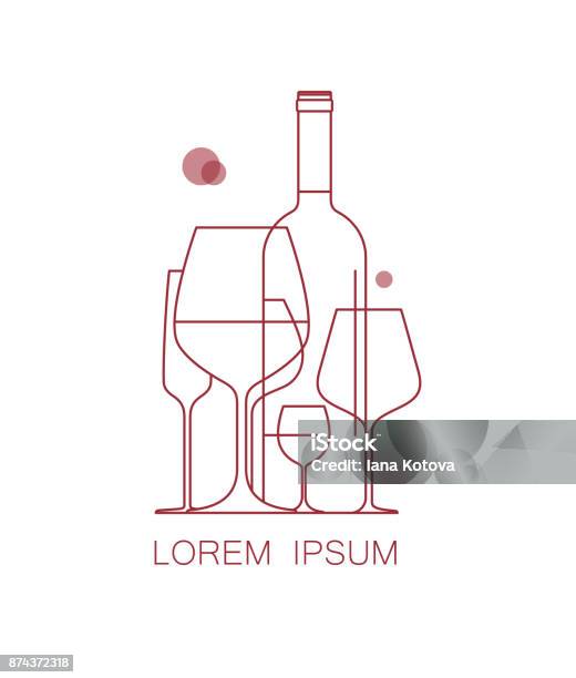 Icon For Wine List Tasting Restaurant Menu A Set Of Wine Glasses And A Bottle Of Wine Modern Linear Style Vector Illustration Stock Illustration - Download Image Now