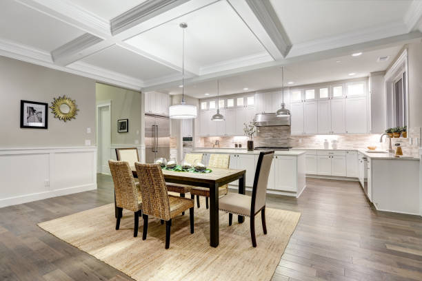 istock Lovely craftsman style dining space with coffered cealing 874372342