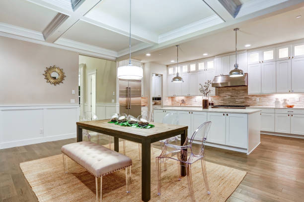 istock Lovely craftsman style dining space with coffered cealing 874372536