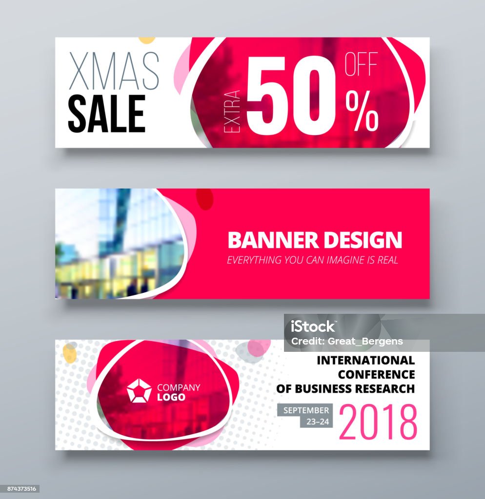 Banner-Template-Design. Präsentations-Konzept. Rosa Firmenkundengeschäft Banner Vorlagenhintergrund. Horizontale Banner Stand oder Flagge Layout gestalten. Für Konferenz, Forum, Shop, Web-Site. - Lizenzfrei Banneranzeige Vektorgrafik