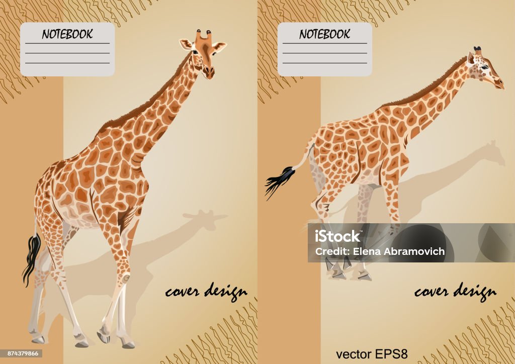 Deux housses pour ordinateurs portables avec une girafe sur fond beige - clipart vectoriel de Girafe libre de droits